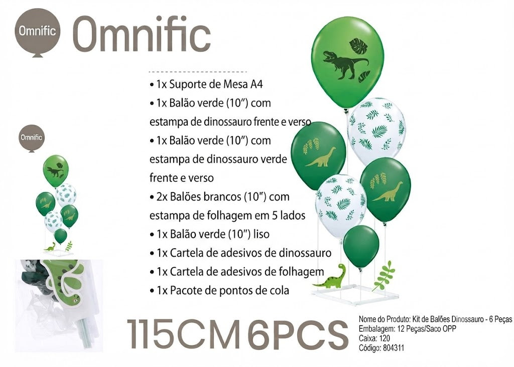 Kit de Balões Dinossauro com Suporte - Mesa (115cm)