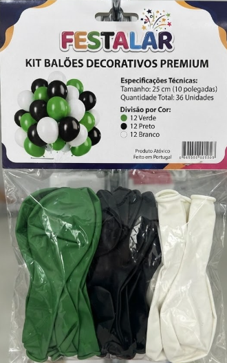Kit Balões de Aniversário (Verde, Preto e Branco) - 25 cm
