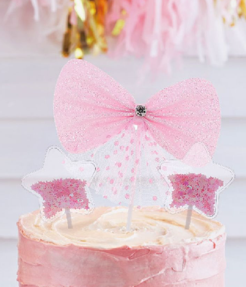 Kit Topo de Cupcake e Bolo "Carrinho de Bebê com Glitter" (4 peças)