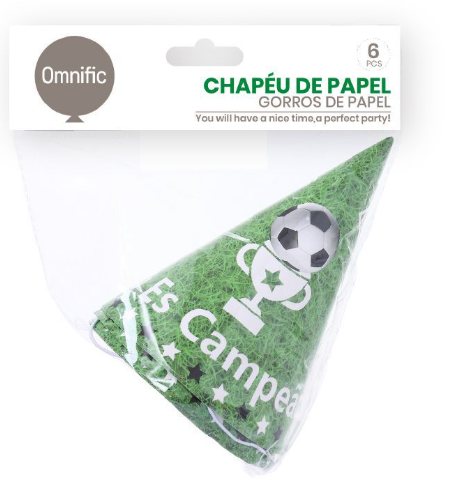 Chapéus de Papel "Es Campeão" - Tema Futebol (6 Peças)