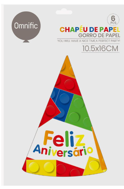 Chapéus de Papel "Feliz Aniversário" - Blocos (6 Peças)
