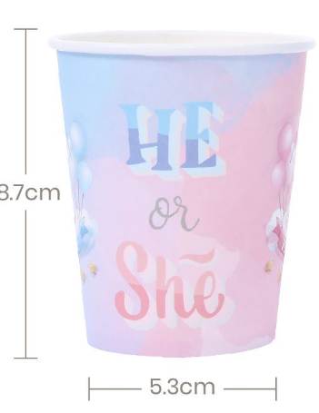 Copos de Papel "He or She" – Chá de Revelação (6 unidades)