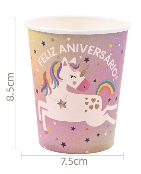 Copos de Papel "Unicórnio Feliz Aniversário" – Magia na Sua Festa (6 unidades)