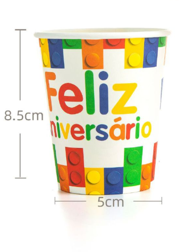Copos de Papel "Blocos de Montar" – Construindo Alegria (6 unidades)