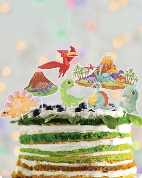 Topo de Bolo "Dino Diversão" (7 peças)