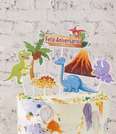 Kit Topo de Bolo "Dinossauros" (7 peças)