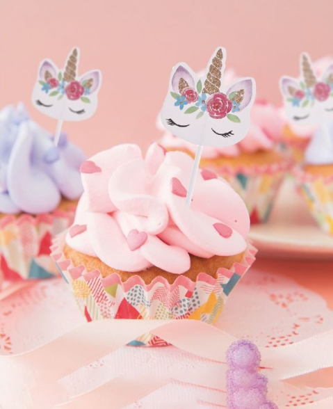 Kit Topo de Bolo e Cupcake "Unicórnio Floral" (5 peças)