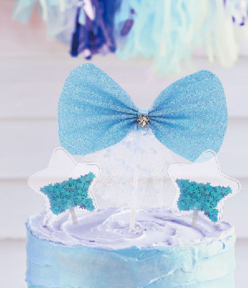 Kit Topo de Cupcake e Bolo "Carrinho de Bebê com Glitter" (4 peças)