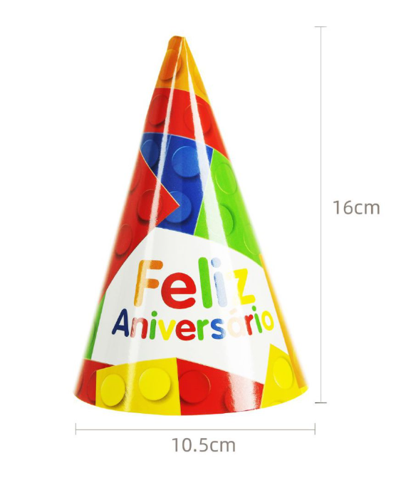 Chapéus de Papel "Feliz Aniversário" - Blocos (6 Peças)