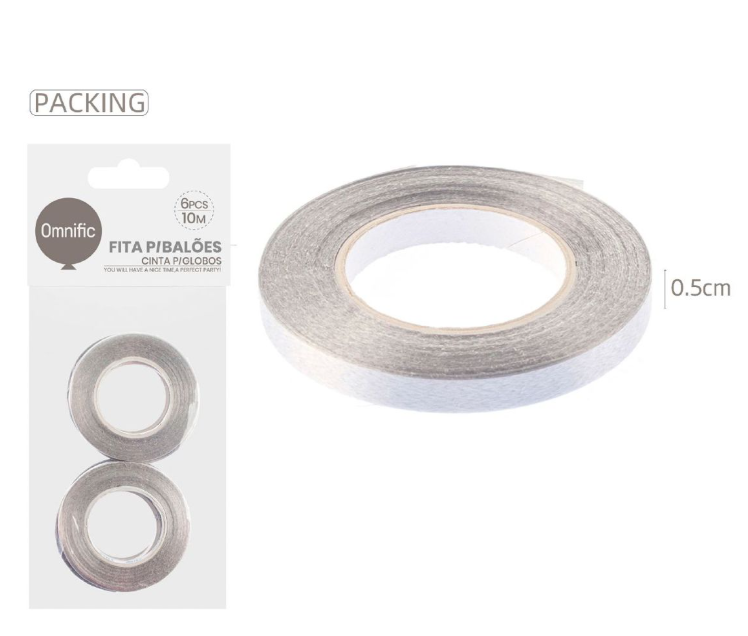 Fita para Balões Prateada 10M (Pack 6) - Omnific