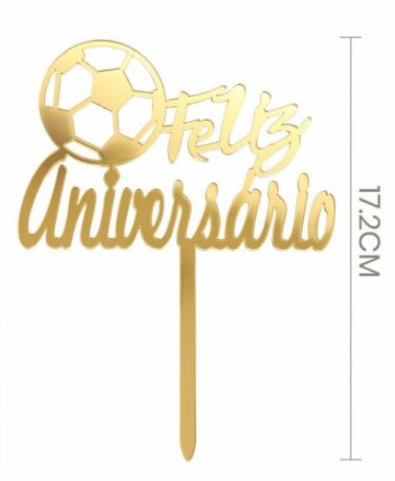 Topo de Bolo "Feliz Aniversário" Futebol