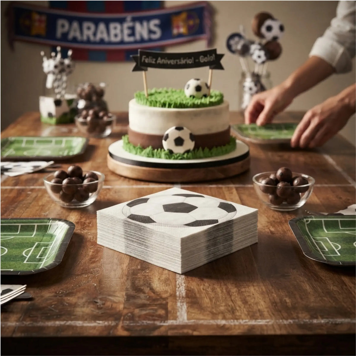 Guardanapo tema futebol, imagem bola, Festalar , editorial