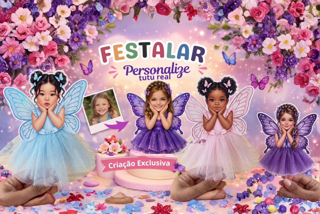Topo de Bolo Personalizado - Tutu real