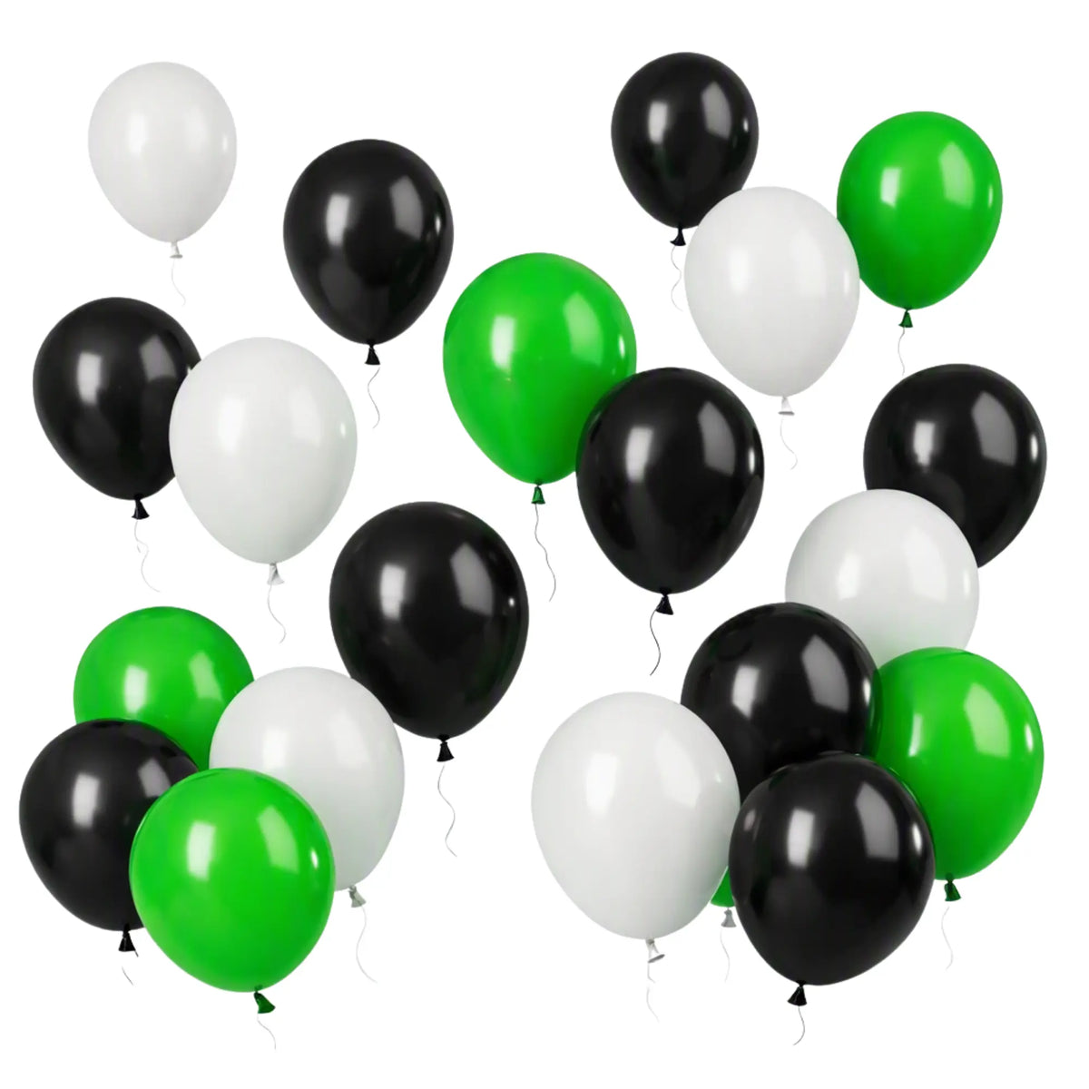 kit de balões para festa de futebol nas cores verde, preto e branco