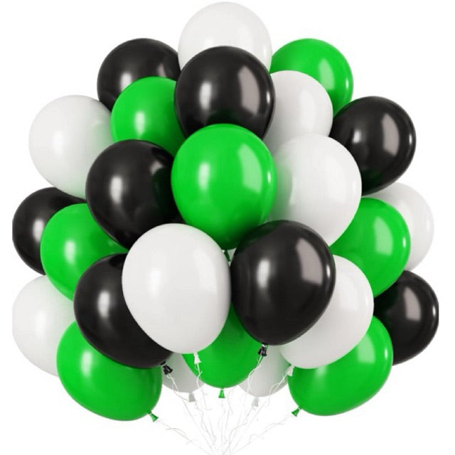 Kit Balões de Aniversário (Verde, Preto e Branco) - 25 cm