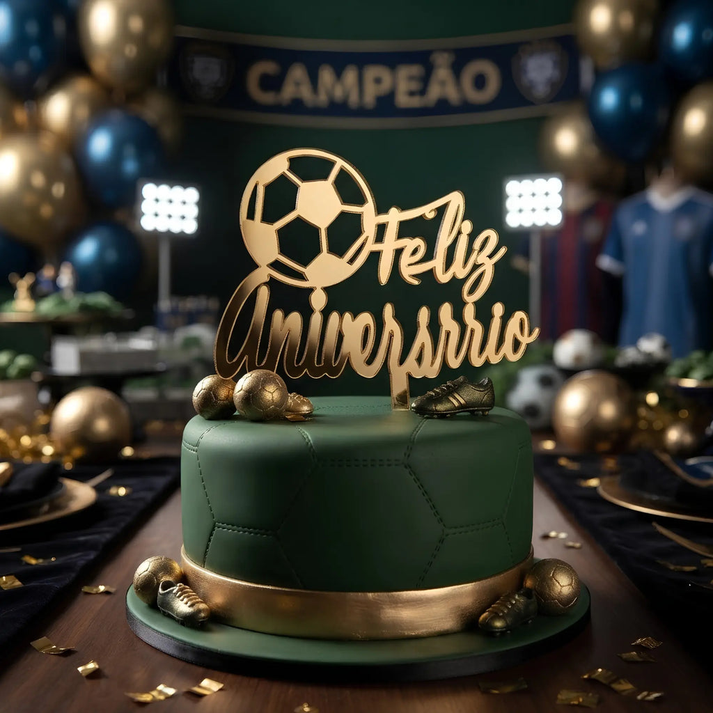 Topo de bolo, futebol, aplicado em cenário editorial 