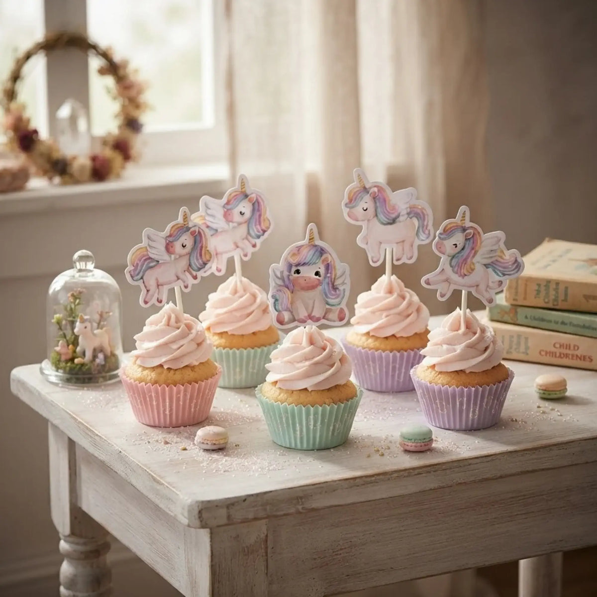 topo editorial unicórnio, cupcakes, festalar